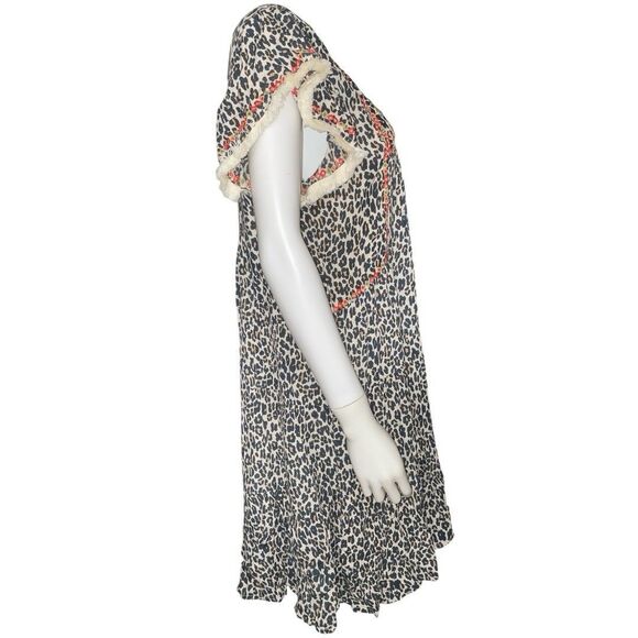 Thml Leopard Floral Embroiderd Flutter Sleeve Knee Length Dress Women's Size M - Picture 2 of 16